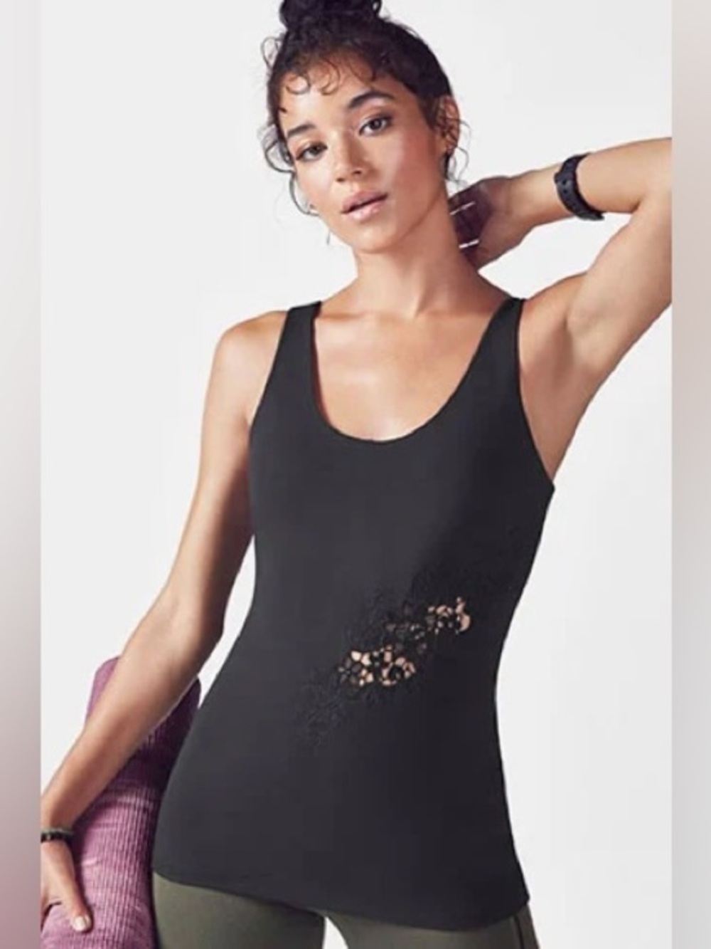 Fabletics Workout Tank Vega Performance Black Cut Out Floral Sz Small